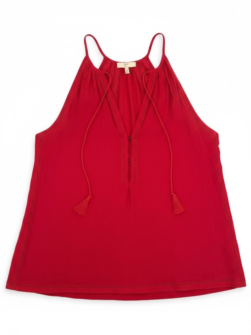Joie Red Tassel Tie Halter Cami Tank Top Boho Festival Vacation 100% Cotton